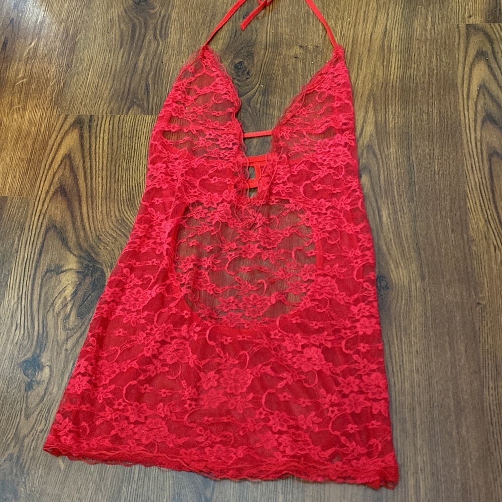 🍒 Cherry Red Lace Teddy Dress 🍒 - Picture 3 of 10